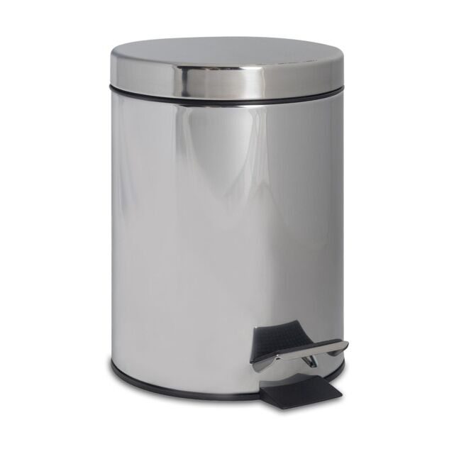 Harbour Housewares 3L Round Bathroom Pedal Bin - Stainless Steel Slim Rubbish Dustbin in Silver - image 1