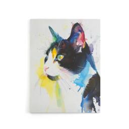 "Artery8 Tuxedo Cat Lover Bright Watercolour Canvas Wall Art Print - Size: W18"" x H24""" - thumbnail 1