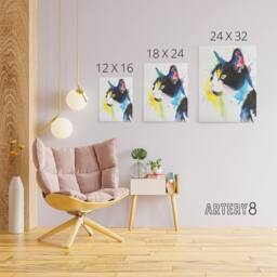 "Artery8 Tuxedo Cat Lover Bright Watercolour Canvas Wall Art Print - Size: W18"" x H24""" - thumbnail 4