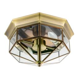 Happy Homewares Classic Flush Ceiling Light in Antique Brass with Clear Glass Panels in Metallic Gold - thumbnail 5