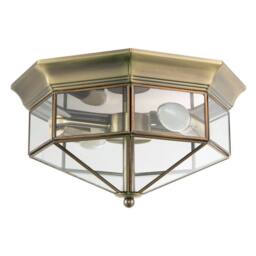 Happy Homewares Classic Flush Ceiling Light in Antique Brass with Clear Glass Panels in Metallic Gold - thumbnail 1