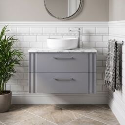 Balterley 2 Drawer Wall Hung Vanity Unit Marble Laminate Worktop, Grey 800mm - thumbnail 8