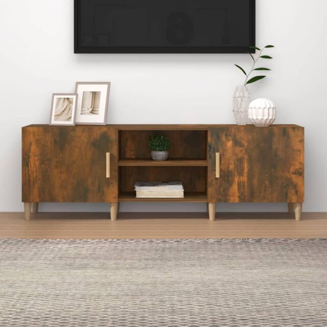 Berkfield Home TV Cabinet Smoked Oak 150x30x50 cm Engineered Wood in Brown - Size: 150 x 30 x 50 cm - image 1