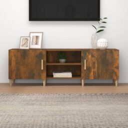 Berkfield Home TV Cabinet Smoked Oak 150x30x50 cm Engineered Wood in Brown - Size: 150 x 30 x 50 cm - thumbnail 1