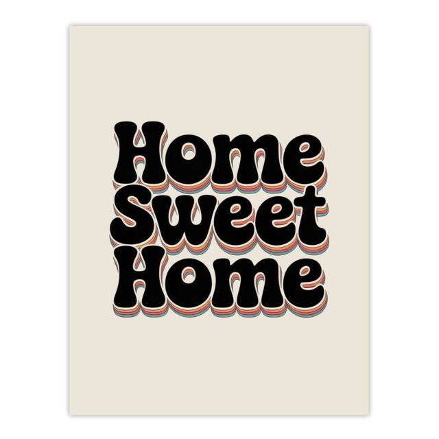 "Artery8 Home Sweet Home Retro Rainbow Font Typography Wall Art Print in Beige - Size: W12"" x H16""" - image 1