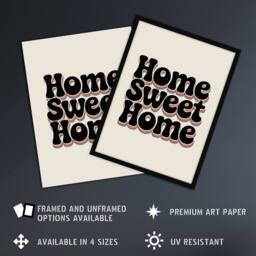 "Artery8 Home Sweet Home Retro Rainbow Font Typography Wall Art Print in Beige - Size: W12"" x H16""" - thumbnail 2