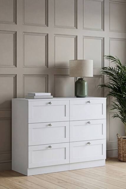 Home Discount Vida Designs Altino 6 Drawer Wide Chest of Drawers Bedroom Furniture in White - image 1