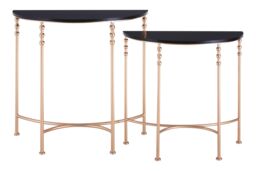 Orsina Set of Two Half Round Console Tables, Boutique Style Rose Gold Accent Tables with Matte Black MDF Top - thumbnail 2