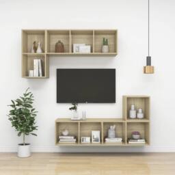 Berkfield Home Wall Cabinets 2 pcs Sonoma Oak 37x37x37 cm Engineered Wood in Light Oak - Size: 37 x 37 x 37 cm - thumbnail 6