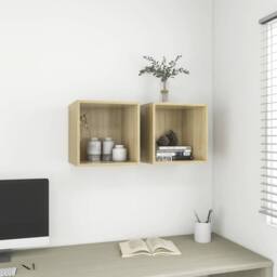 Berkfield Home Wall Cabinets 2 pcs Sonoma Oak 37x37x37 cm Engineered Wood in Light Oak - Size: 37 x 37 x 37 cm - thumbnail 2