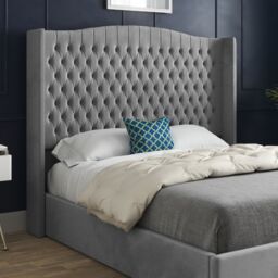 KDMD Rana Curved Top Winged Upholstered Soft Velvet Grey Bed Frame - Size: Super King - thumbnail 2