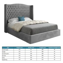 KDMD Rana Curved Top Winged Upholstered Soft Velvet Grey Bed Frame - Size: Super King - thumbnail 4