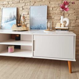 Berkfield Home TV Cabinet MOLDE White 158x40x49 cm Solid Wood Pine - Size: 158 x 40 x 49 cm - thumbnail 4
