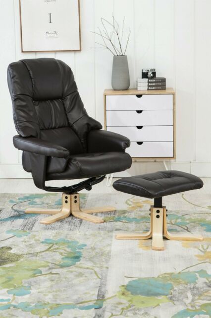 More4Homes Sorento Bonded Leather Swivel Recliner Armchair Chair w Footstool in Brown - image 1