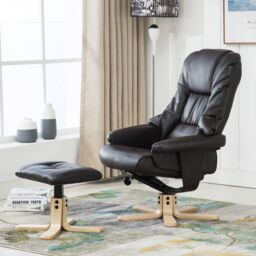 More4Homes Sorento Bonded Leather Swivel Recliner Armchair Chair w Footstool in Brown - thumbnail 6