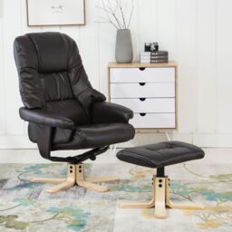 More4Homes Sorento Bonded Leather Swivel Recliner Armchair Chair w Footstool in Brown - thumbnail 5