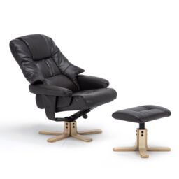 More4Homes Sorento Bonded Leather Swivel Recliner Armchair Chair w Footstool in Brown - thumbnail 2