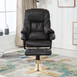 More4Homes Sorento Bonded Leather Swivel Recliner Armchair Chair w Footstool in Brown - thumbnail 4