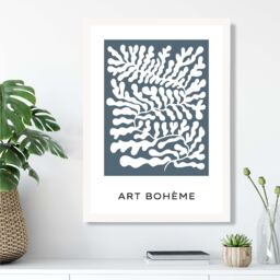 ARTZE Blue & White Matisse Style Floral Cutout Framed Print SIZE: A2 with White Frame in Mid Blue - Size: A4 - thumbnail 2
