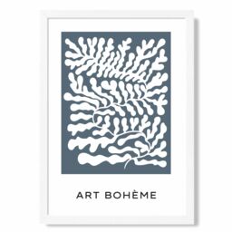 ARTZE Blue & White Matisse Style Floral Cutout Framed Print SIZE: A2 with White Frame in Mid Blue - Size: A4 - thumbnail 1