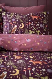 Catherine Lansfield 'Enchanted Twilight Animals' Reversible Duvet Cover Set in Plum - Size: Double - thumbnail 3
