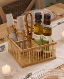 Dibor Traditional Style Bamboo Indoor Storage Kitchen Cutlery Caddy Basket in Natural - Size: Medium - thumbnail 1