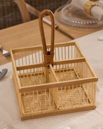 Dibor Traditional Style Bamboo Indoor Storage Kitchen Cutlery Caddy Basket in Natural - Size: Medium - thumbnail 3