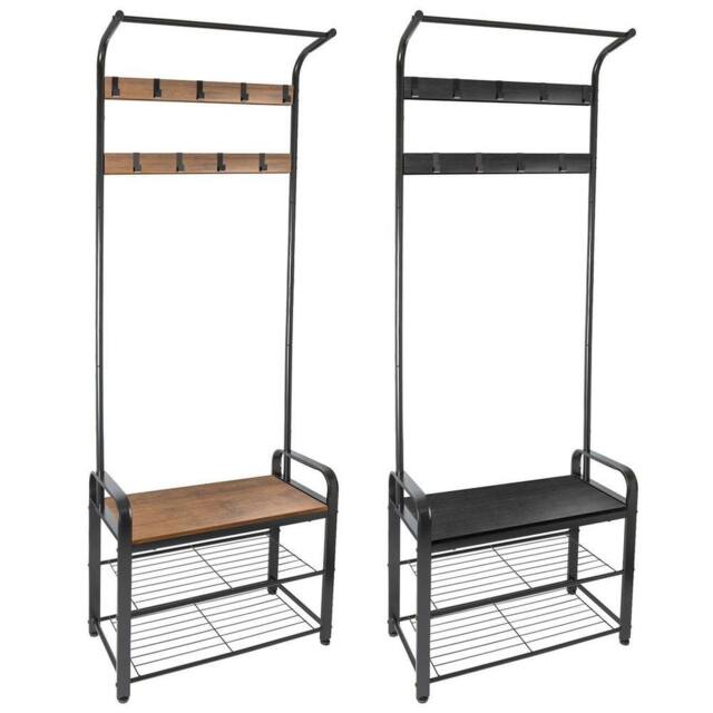 NESTLUNE Brown Steel Coat Rack with Shoe esign Hat Stand 9 Hooks - image 1