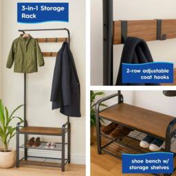 NESTLUNE Brown Steel Coat Rack with Shoe esign Hat Stand 9 Hooks - thumbnail 5