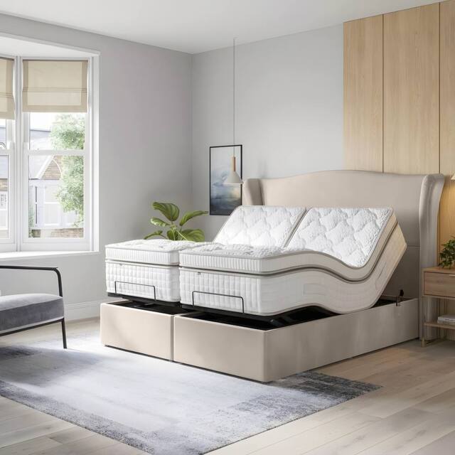 PARADISE BEDS LTD Orthopaedic Electric Adjustable Bed Set With Mattress & Headboard in Cream - Size: Single - image 1