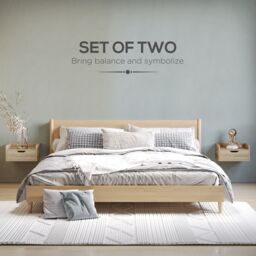 HOMCOM Floating Bedside Table Set of 2 Nightstand with Drawer for Bedroom in Light Brown - thumbnail 4