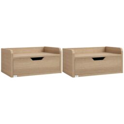 HOMCOM Floating Bedside Table Set of 2 Nightstand with Drawer for Bedroom in Light Brown - thumbnail 2