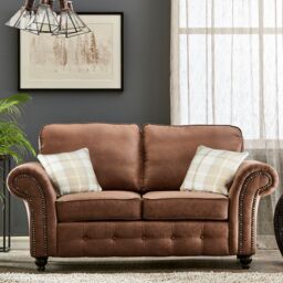Furnishings For Less UK Oakland 2 Seater Large Chesterfield Style Leatherair Tan - thumbnail 2