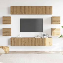 Berkfield Home Wall Mounted TV cabinets 8 pcs Artisan Oak Engineered Wood in Brown - thumbnail 3