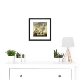 Artery8 Beerstraten Battle Venice Dutch Ships Bay Foya 8X8 Inch Square Wooden Framed Wall Art Print Picture with Mount in Black - thumbnail 2