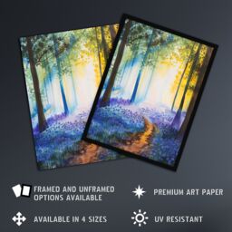 "Artery8 Bluebell Woods Misty Forest Morning Watercolour Wall Art Print - Size: W24"" x H32""" - thumbnail 2