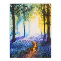 "Artery8 Bluebell Woods Misty Forest Morning Watercolour Wall Art Print - Size: W24"" x H32""" - thumbnail 1