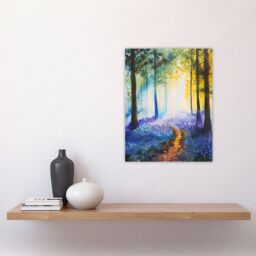 "Artery8 Bluebell Woods Misty Forest Morning Watercolour Wall Art Print - Size: W24"" x H32""" - thumbnail 4