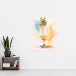 "Artery8 Pina Colada Pineapple Slice Cocktail Watercolour Wall Art Print in Yellow - Size: W24"" x H32""" - thumbnail 4