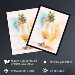"Artery8 Pina Colada Pineapple Slice Cocktail Watercolour Wall Art Print in Yellow - Size: W24"" x H32""" - thumbnail 2