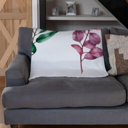 Benjamin Tate Design Purple & Green Leaves Blanket in Natural - Size: 120 cm x 150 cm - thumbnail 2