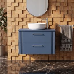 Balterley 2 Drawer Wall Hung Vanity Unit Colour Match Laminate Worktop, Blue 800mm - thumbnail 8