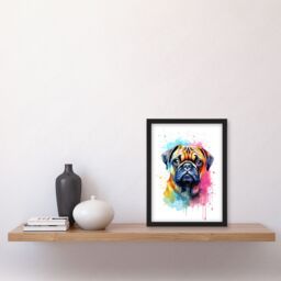 "Artery8 Wall Art Print Pug Lovers Gift Watercolour Pet Portrait Painting Artwork Art Framed - Size: W12"" x H16""" - thumbnail 4