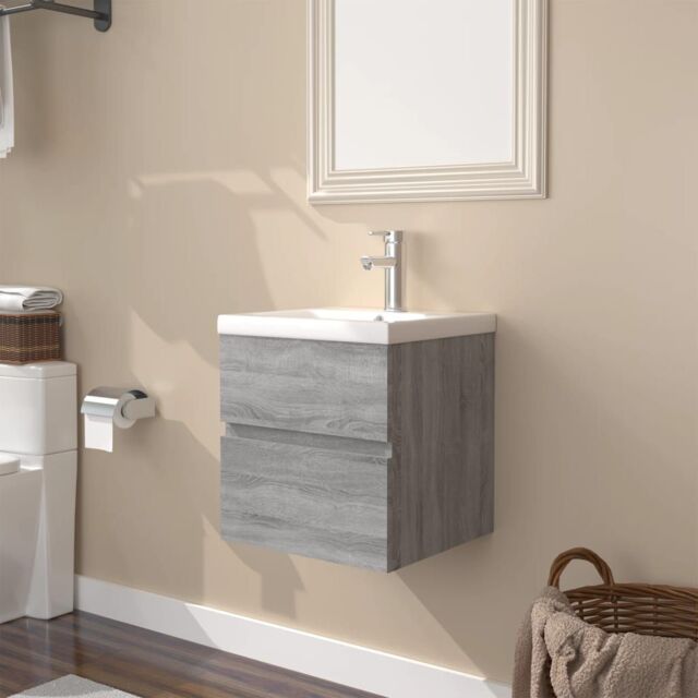 Berkfield Home Sink Cabinet with Built-in Basin Grey Sonoma Engineered Wood in Brown - image 1