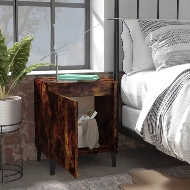 Berkfield Home Sturdy Bed Cabinet with Metal Legs Smoked Oak 40x30x50 cm in Brown - Size: 40 x 30 x 50 cm - image 1