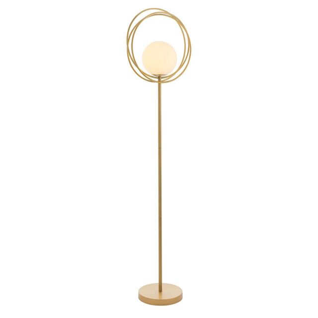 Loops 1556mm Brushed Gold Standing Floor Lamp Light with Glass Opal Sphere Shade in Clear - image 1