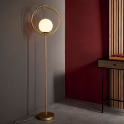Loops 1556mm Brushed Gold Standing Floor Lamp Light with Glass Opal Sphere Shade in Clear - thumbnail 3
