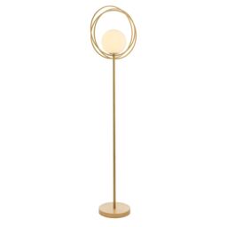Loops 1556mm Brushed Gold Standing Floor Lamp Light with Glass Opal Sphere Shade in Clear