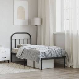 Berkfield Home Metal Bed Frame with Headboard Black 75x190 cm Small Single - thumbnail 4