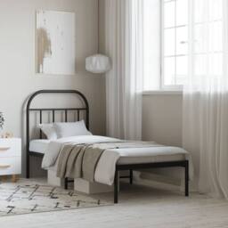 Berkfield Home Metal Bed Frame with Headboard Black 75x190 cm Small Single - thumbnail 2
